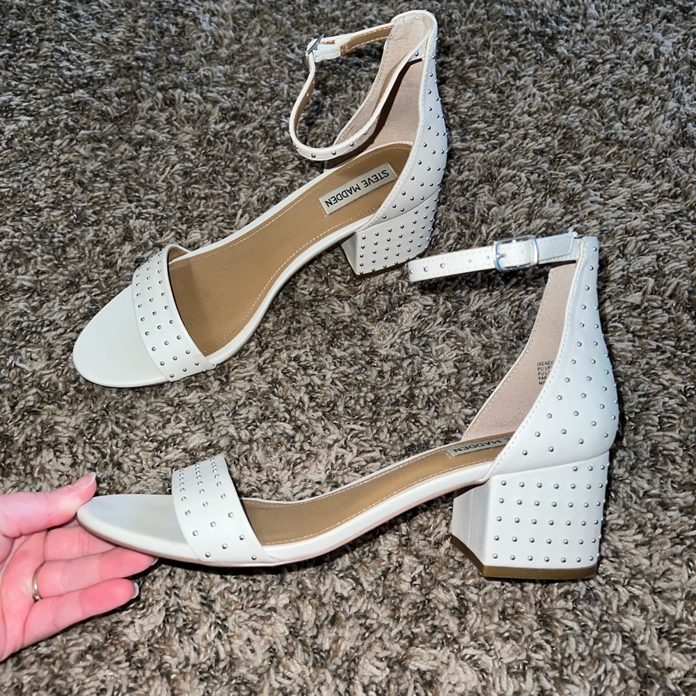 Steve Madden Irenee Cream Studded Sandal Heels Size 10